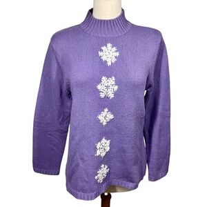 VINTAGE Coldwater Creek Rabbit Hair Purple Mock Neck Snowflake Sweater Large